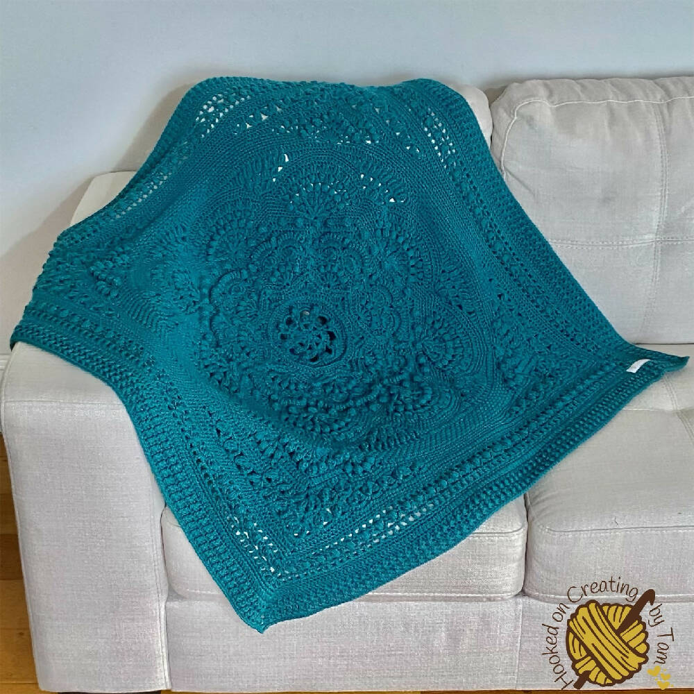 Teal ‘Baby Arcadia’ Heirloom Handmade Baby Blanket 100% Acrylic