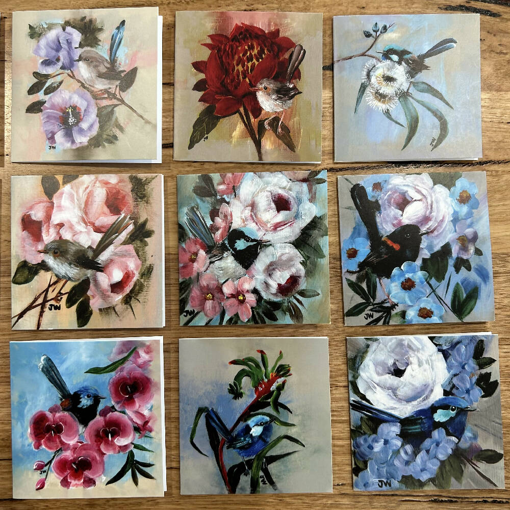 Wrens and Flowers Card Set (15 pack)