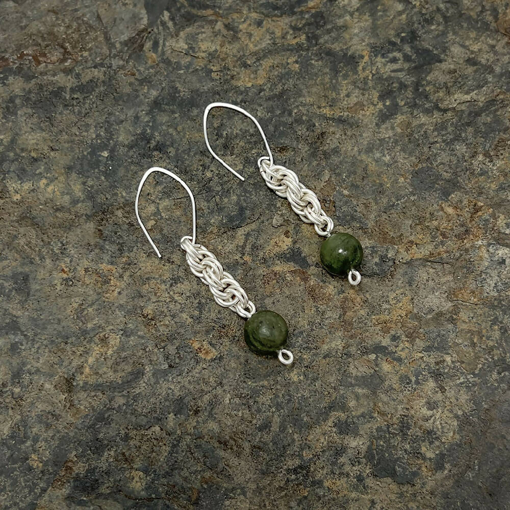 Silver filled spiral + jade earrings