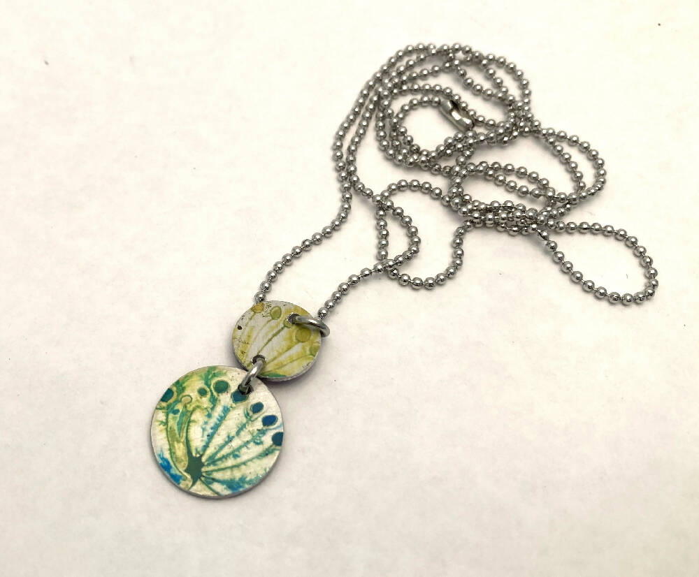 Printed anodised aluminium green floral pendant