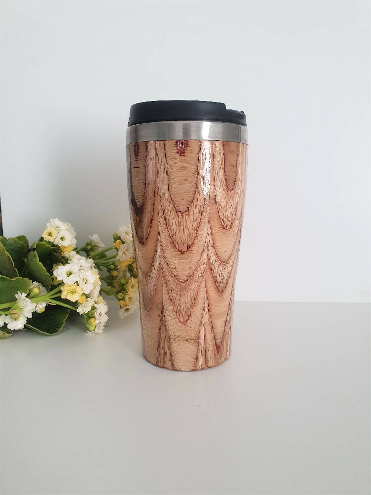 Handmade Large Wooden Travel Mug - Eco Friendly Insulated Coffee Tumbler