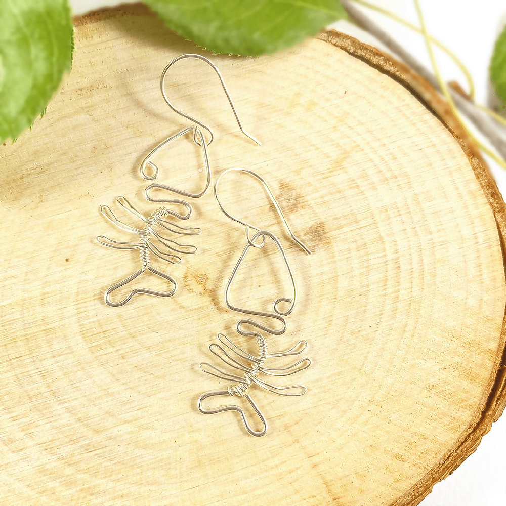 Sterling Silver Fish Skeleton Dangle Earrings