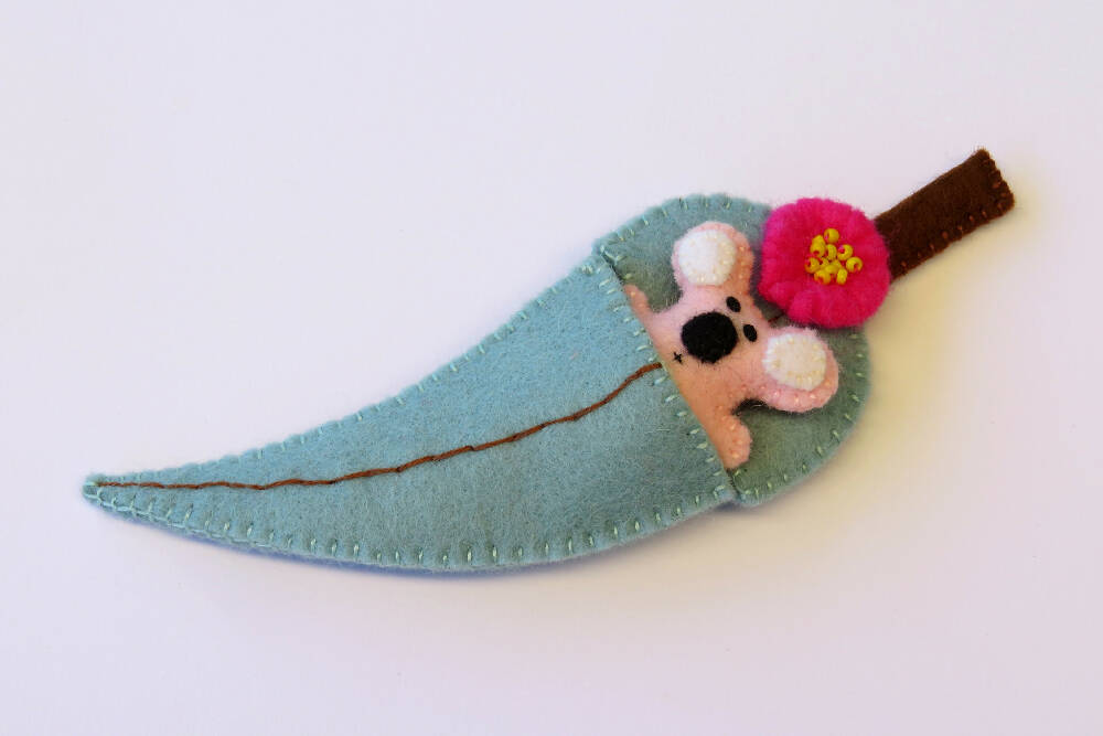 Miniature Felt Koala - Gum Leaf Bed - Australian Animal