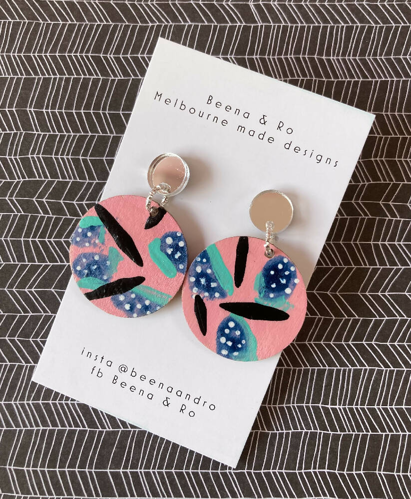 Pink hand painted earrings