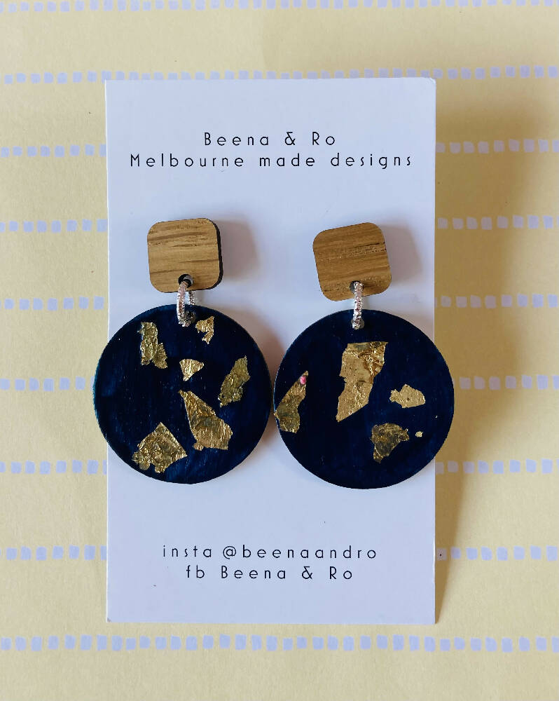 Midnight blue / gold fleck statement earrings