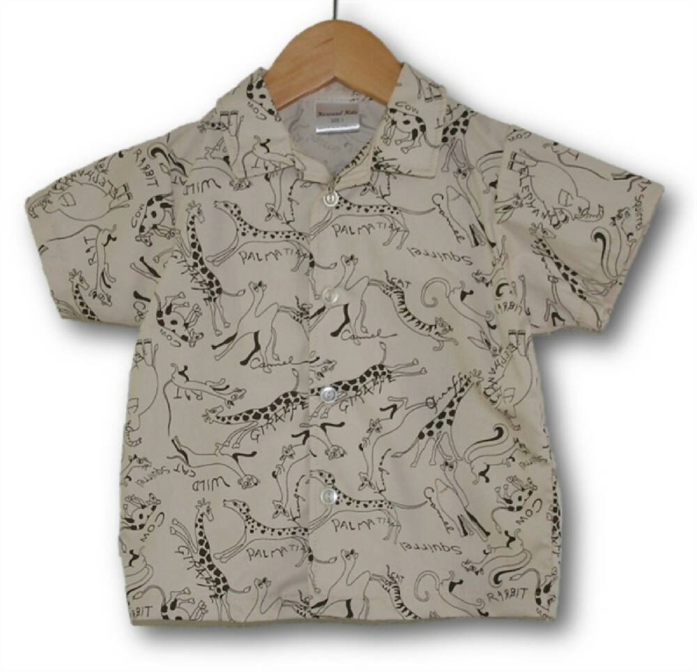 Natural Animal Print Boys Cotton Shirt