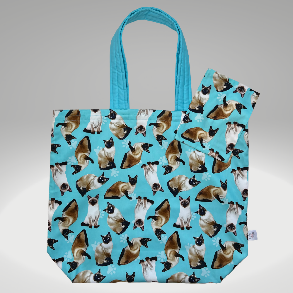 Grocery Tote ... Lined with storage pouch ... Siamese cat