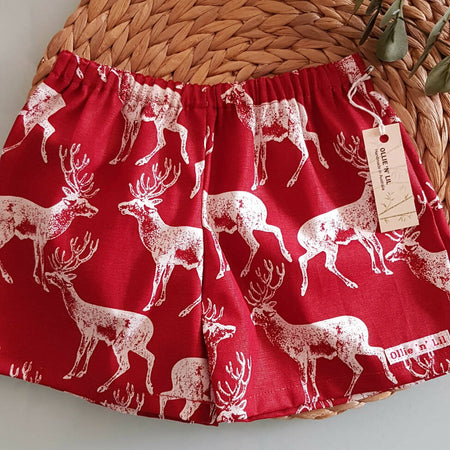 Boys Christmas Shorts - Red Reindeer