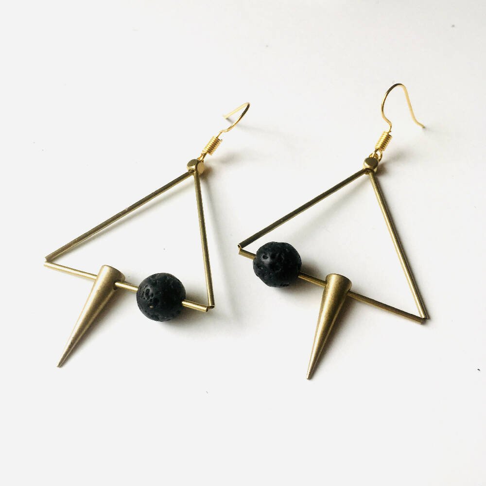 Triangle sensory black and gold dangle earrings