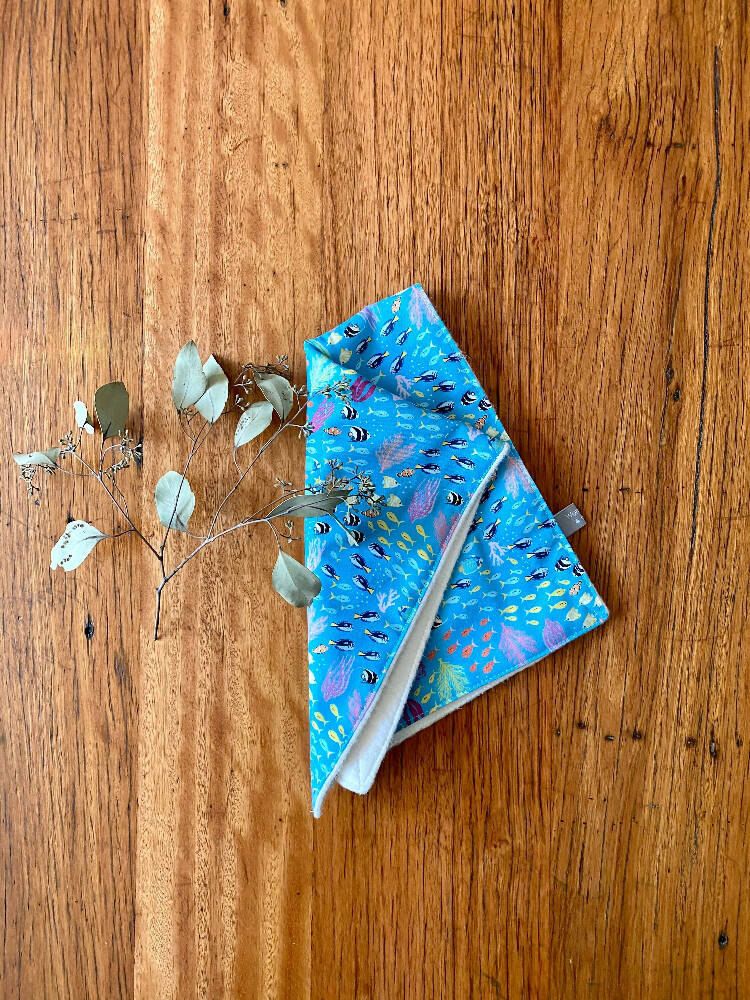 burp cloth - Australian tropical fish / organic cotton hemp