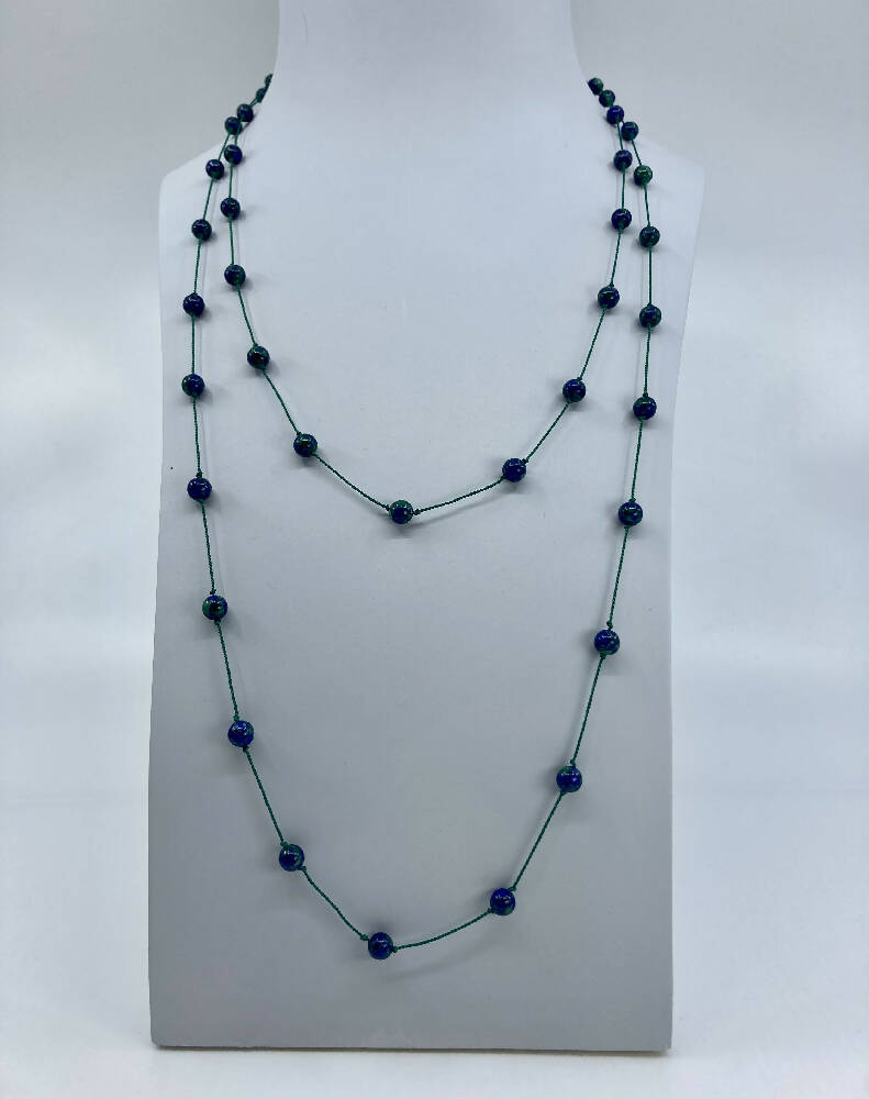 Azurmalachite and sterling silver long necklace 5