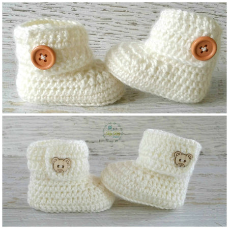 Baby Booties | Cream/Off White | Newborn | Crochet | Knit | Shoes | Socks