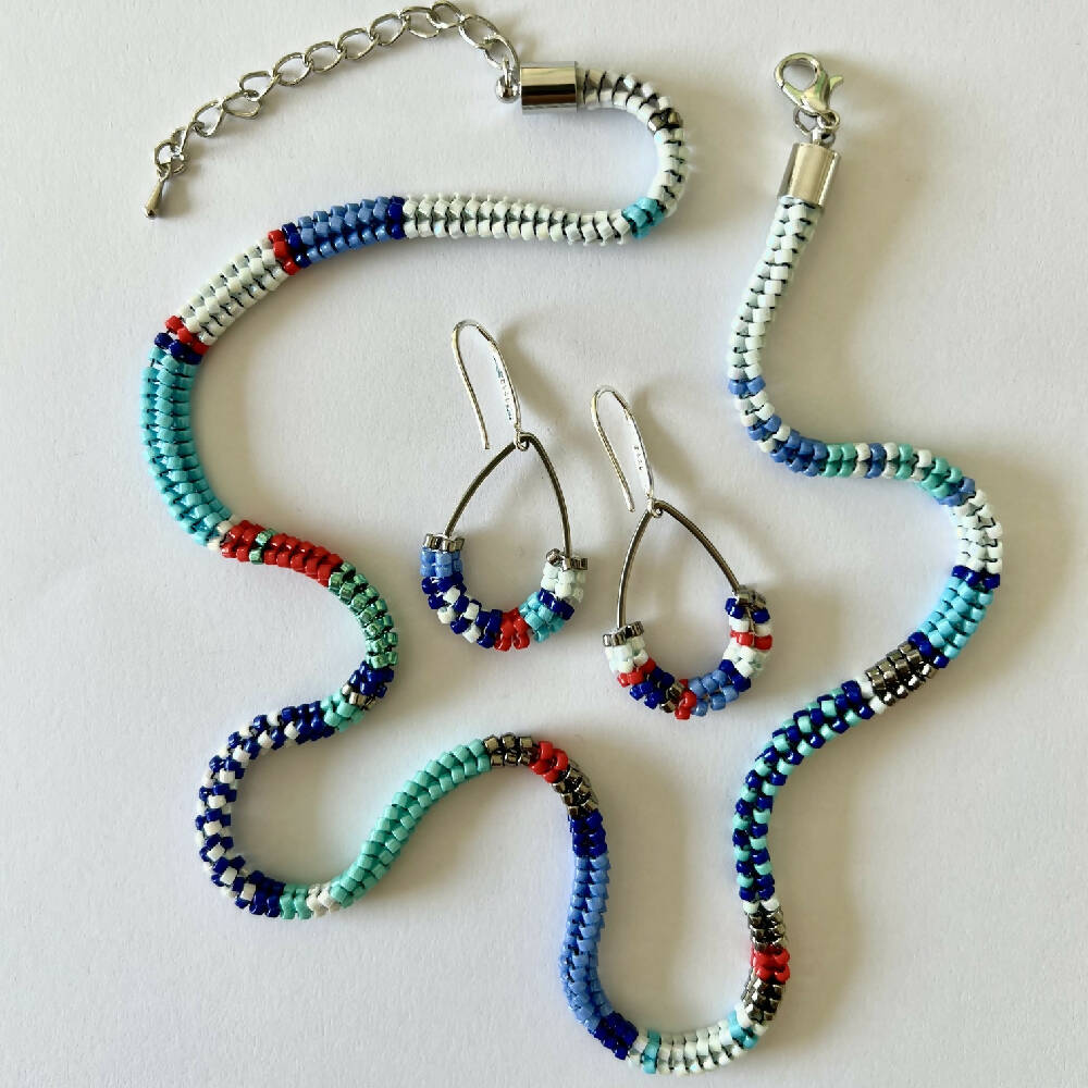 Unique Necklace set - Navy & teardrop earrings