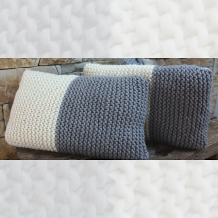 Knitted Pillow Set. Decorative Pillow Cover. Chunky Garter Stitch Knit. SIlver Pillow.