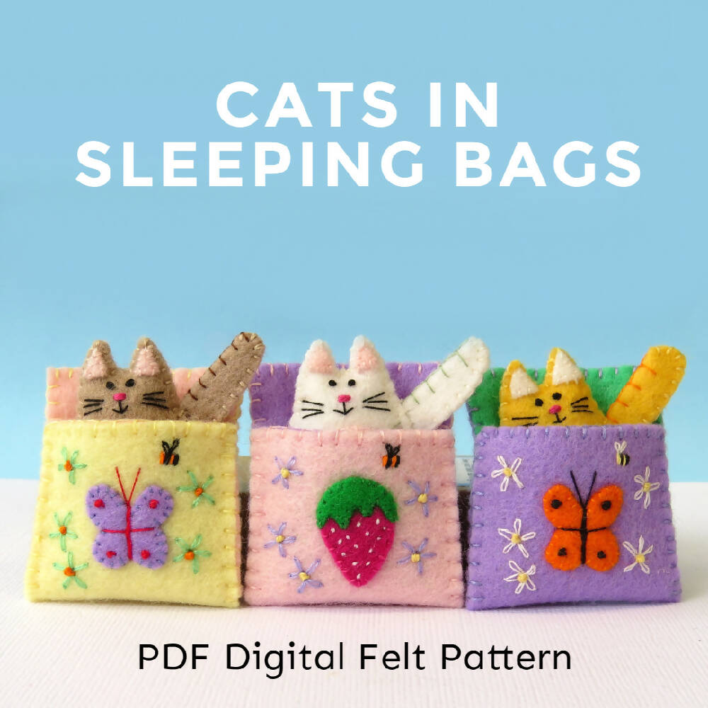 DIGITAL - Felt Sewing Pattern - Cats in Sleeping Bags - PDF Download