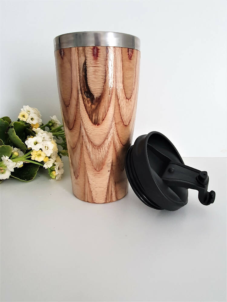 Handmade Large Wooden Travel Mug - Eco Friendly Insulated Coffee Tumbler