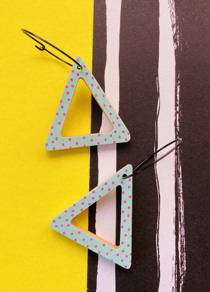 Handpainted dotty triangle hoop earrings