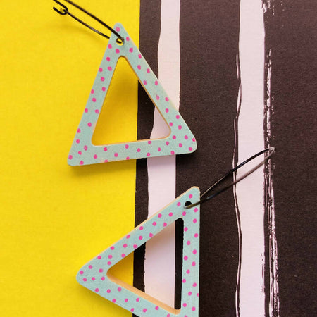 Handpainted dotty triangle hoop earrings