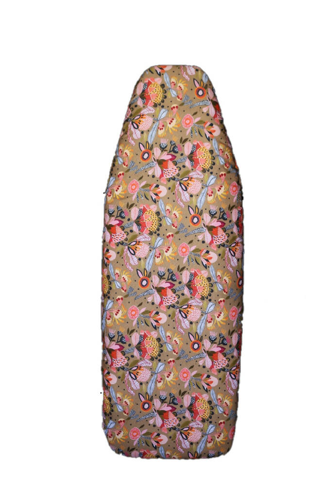 Ironing board cover- Tan Aussie Flowers-padded- double sided