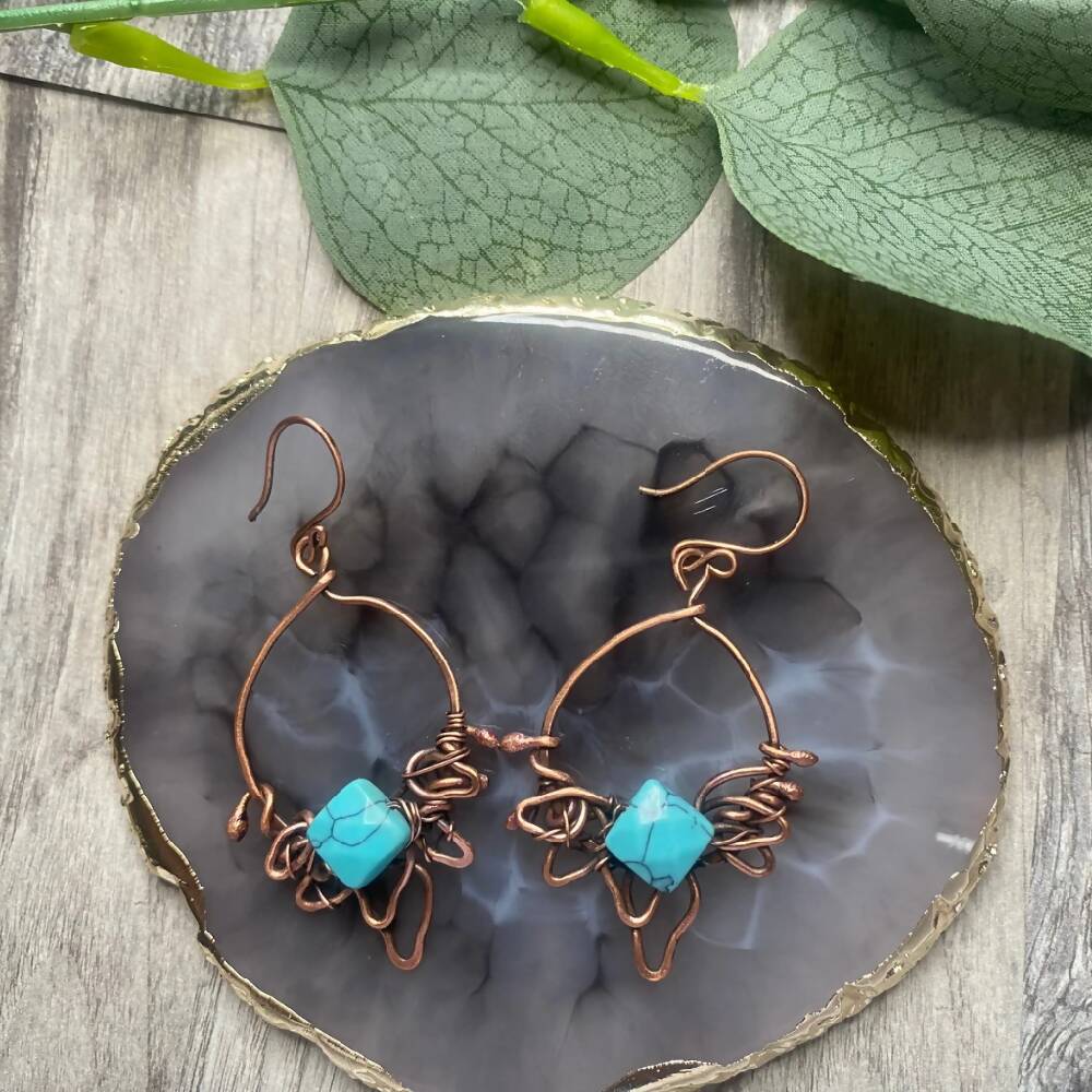 Turquoise Gemstone Wire Wrapped Earrings