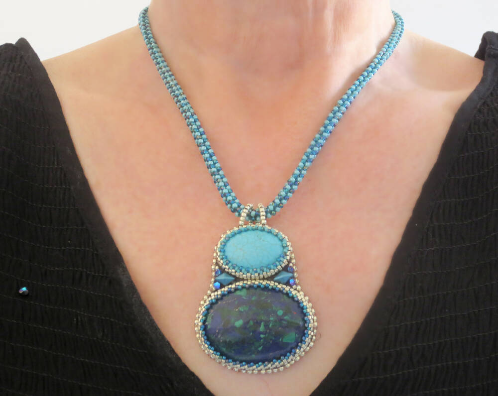 Double Cabochon Pendant Necklace with Beaded Rope