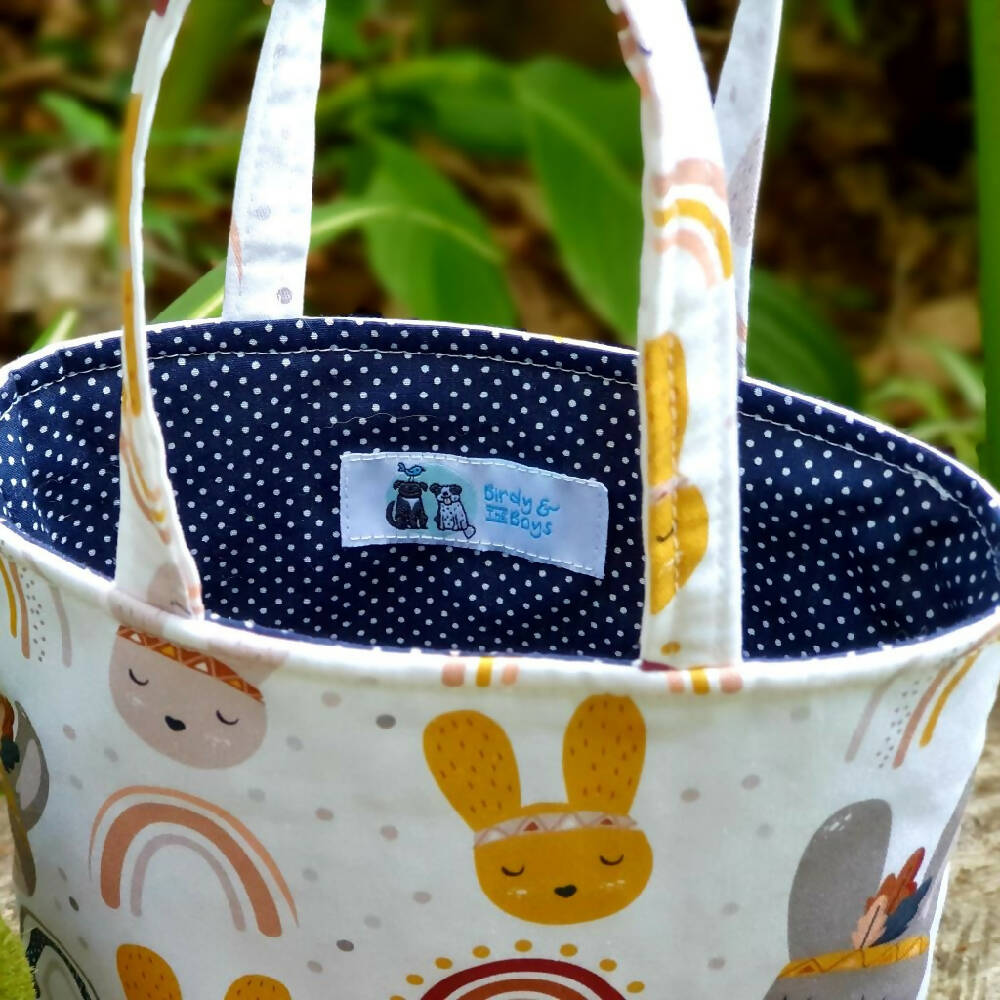 Tiny Tote, Small Easter Egg Hunt Bag, Bunnies & Rainbows