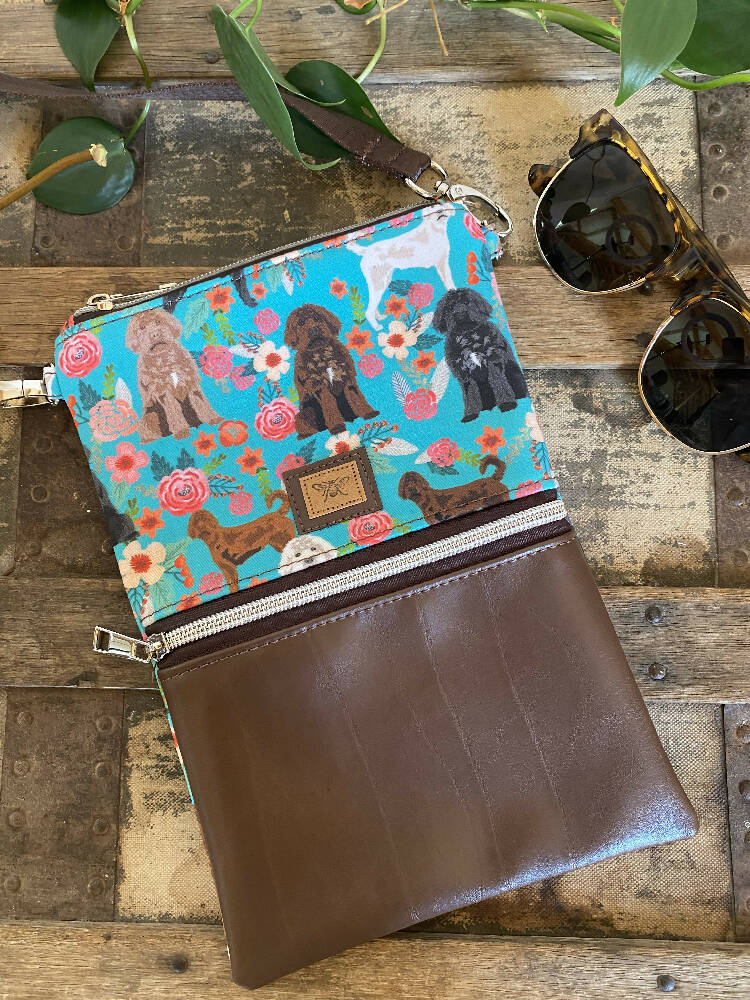 Mini & Small Crossbody Bag - Labradoodle/Dk. Brown Faux Leather