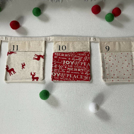Christmas Advent Calendar Fabric Bunting / Red and White