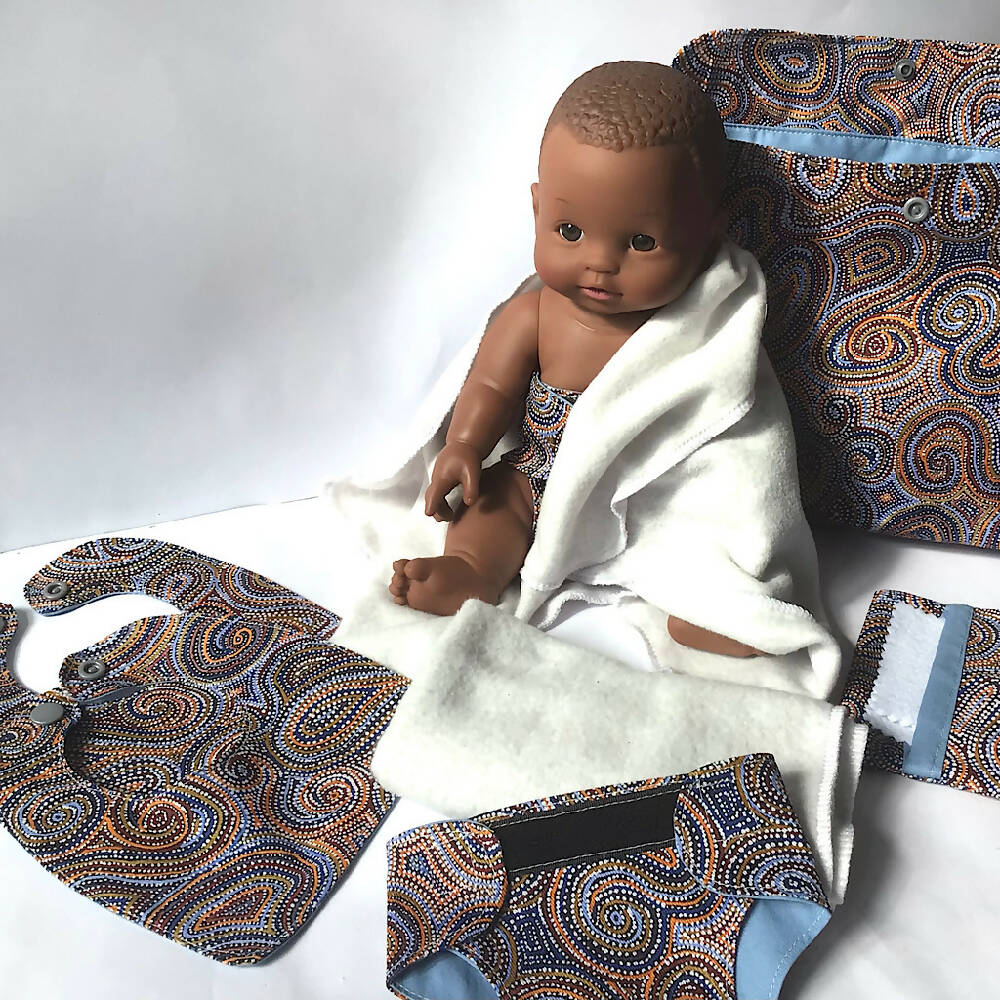 Nappy Bag #2 and accessories for Baby Doll - indigenous print