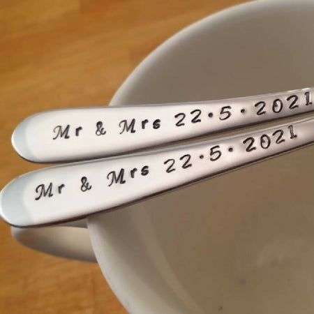 Wedding Anniversary Spoons Customised Hand Stamped Spoons Wife Husband