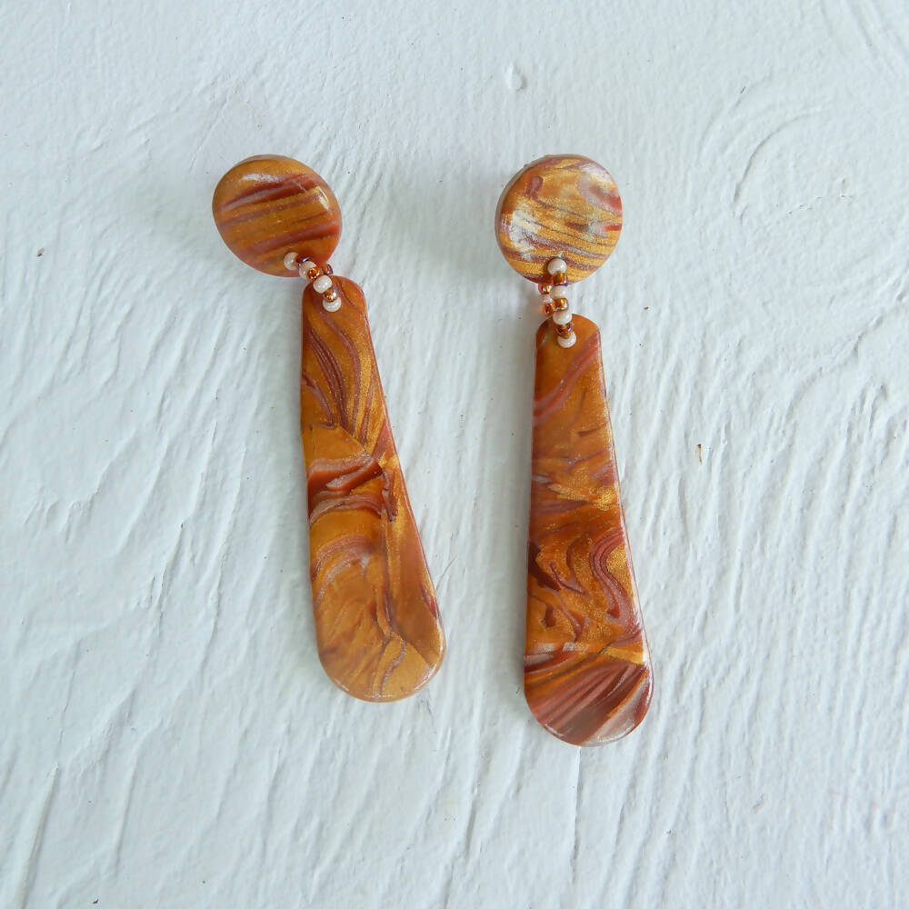 Gold & Bronze Polymer Clay Earrings "Amelia"