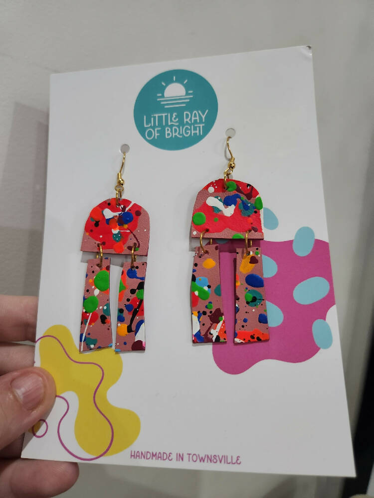 Splatter Jellyfish lightweight statement leather dangle earrings