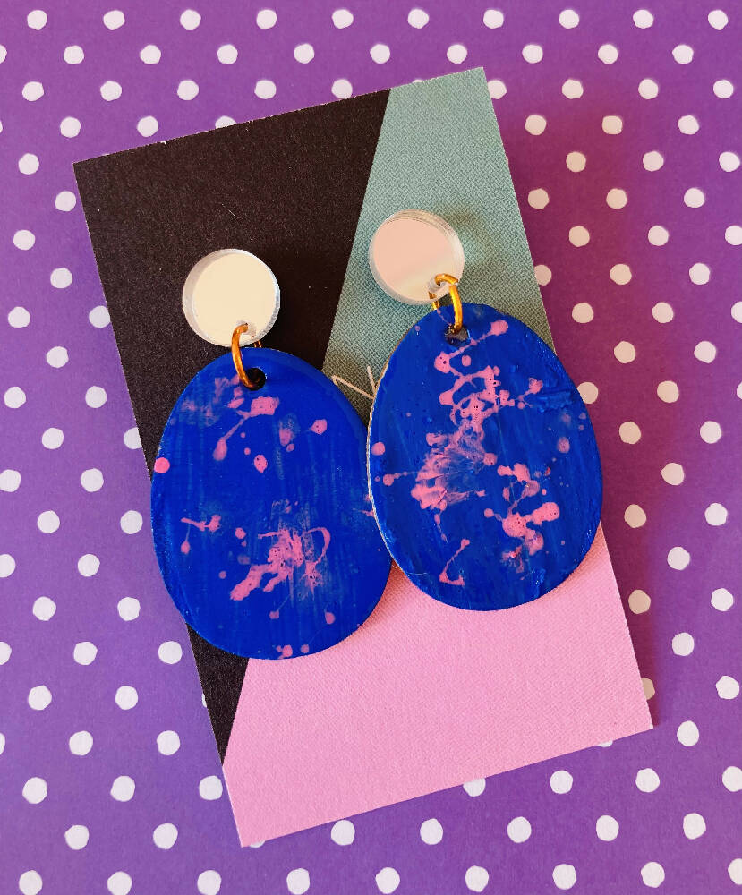 Blue / paint splatter earrings