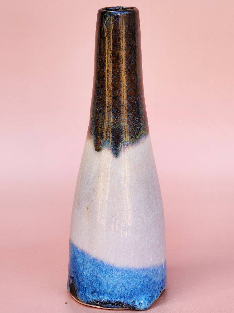 Handmade Ceramic Bud Vase - Dark Neopolitan Glazed