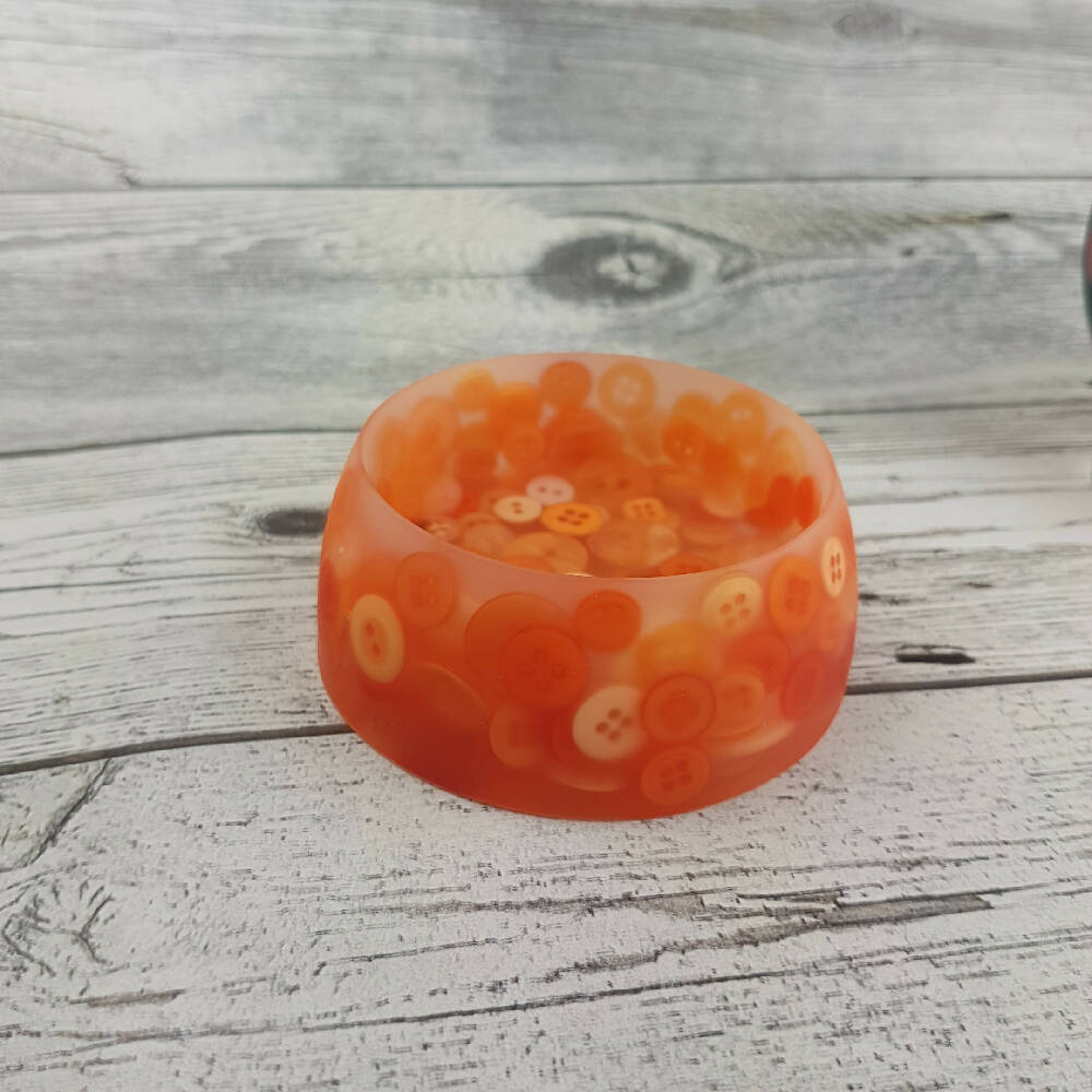 Button Bowl for Trinkets - Resin & Buttons - ORANGE