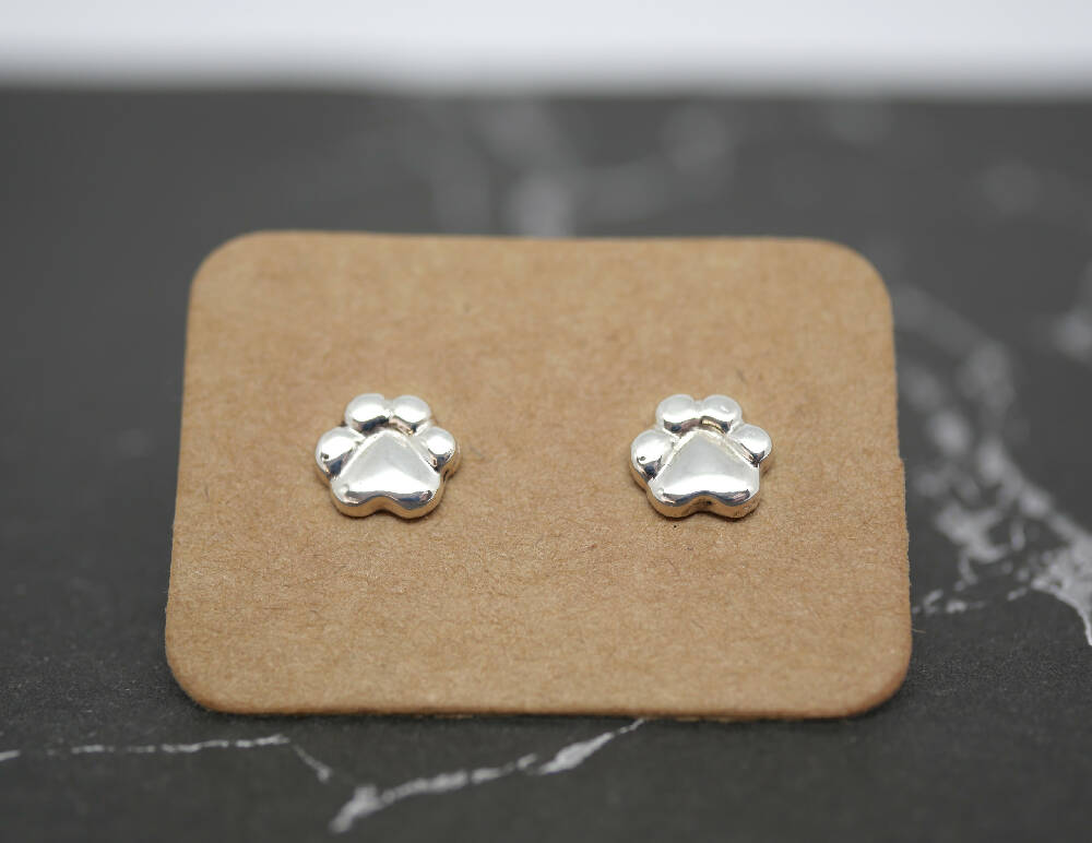 Paw Studs - Handmade Sterling Silver Pawprint Earrings