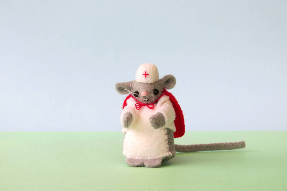 Miniature Felt Mouse - Wool Felt Nurse