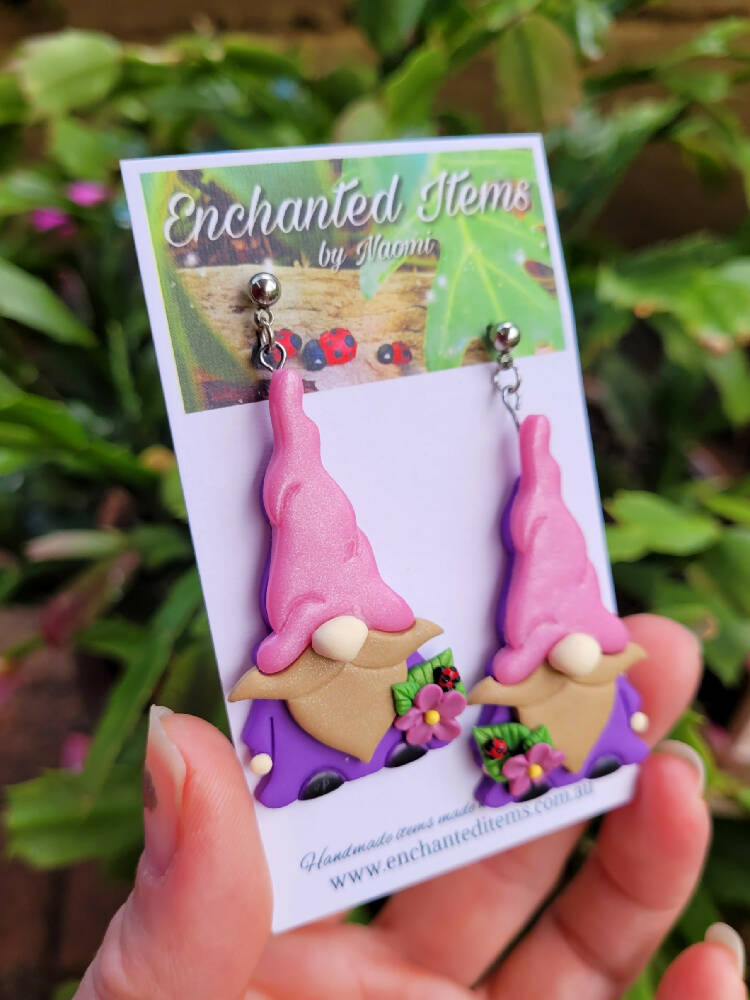 Pretty pink and purple Gnome dangles