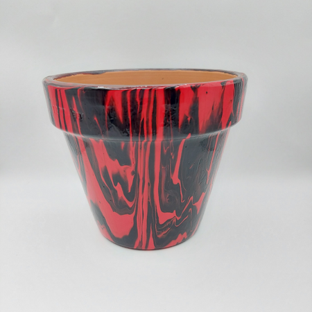 Red and Black Acrylic Poured Painted Terracotta Pot