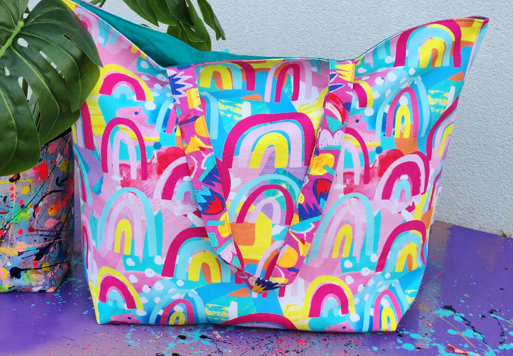 Crash Bang Rainbow Pink Large Tote Bag