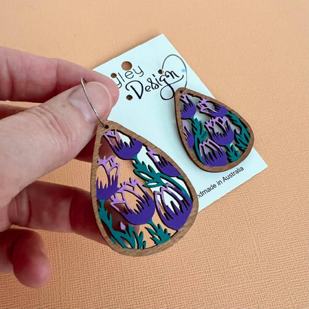 Tulip Earrings, Pretty Handpainted Wooden Flowers