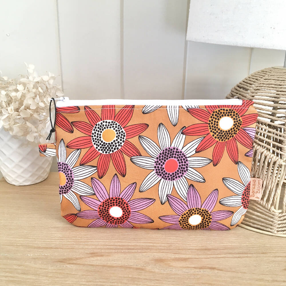 Cotton Zipper Pouch~ Bright Autumn Daisies