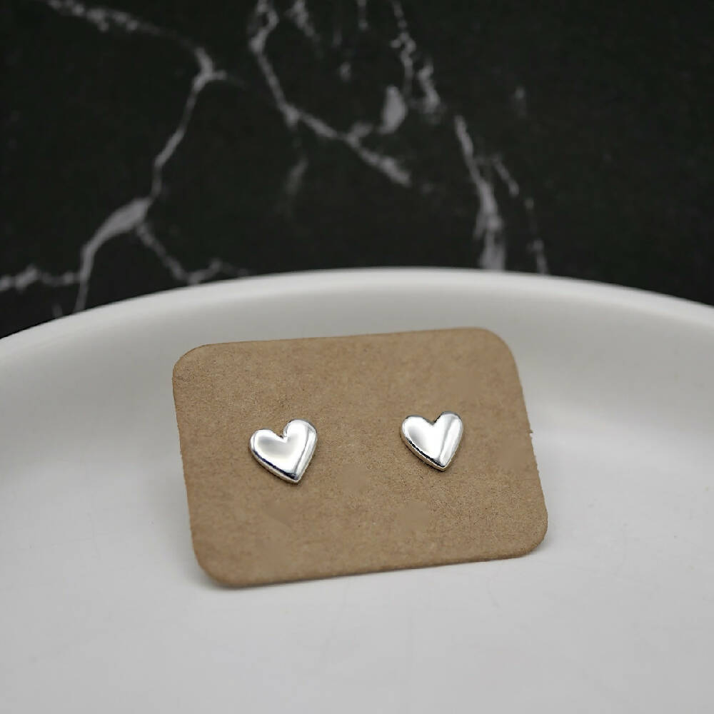Sweetheart Studs - Handmade Sterling Silver Love Heart Earrings