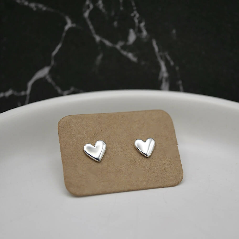 Sweetheart Studs - Handmade Sterling Silver Love Heart Earrings | Wedding Earrings