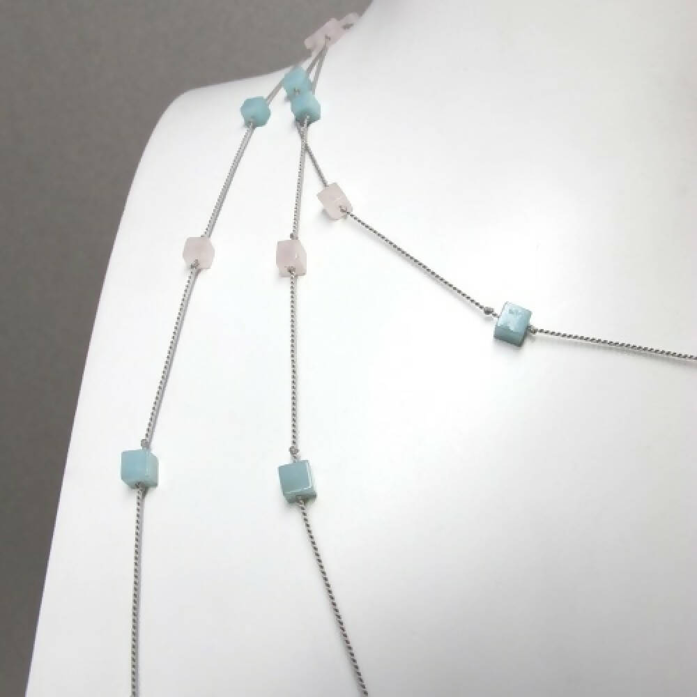 Amazonite and rose quartz long necklace 7