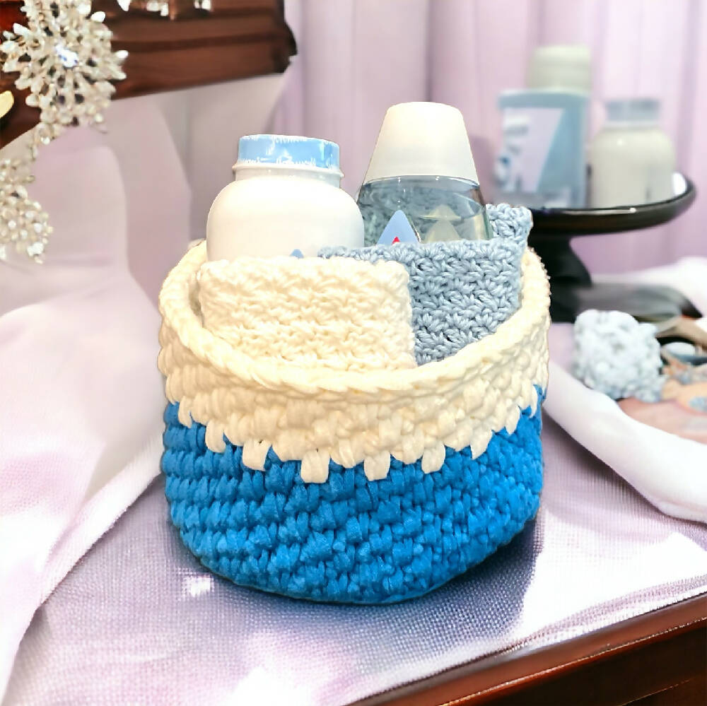 Blue Crochet Baby Basket