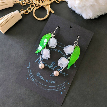Lily of the Valley Dangle Flower Earrings (White) - surgical stainless hooks