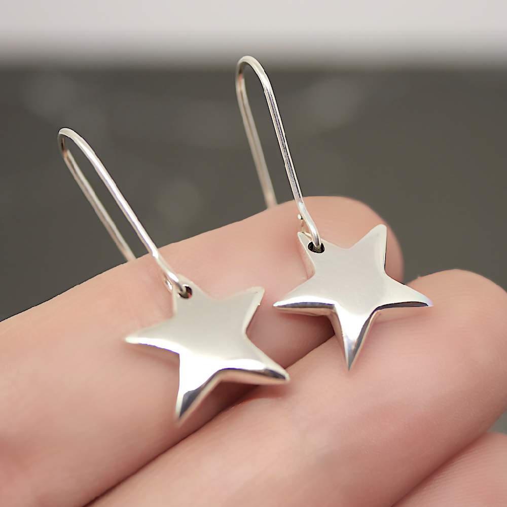 Star Earrings - Handmade Solid Sterling Silver Earrings by Purplefish Designs