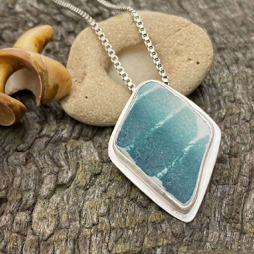Sterling Silver Scottish Sea Pottery Pendant - Diamond2