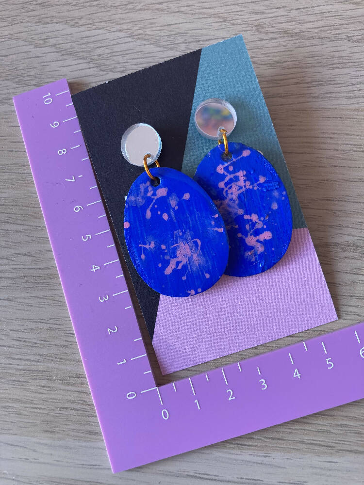 Blue / paint splatter earrings